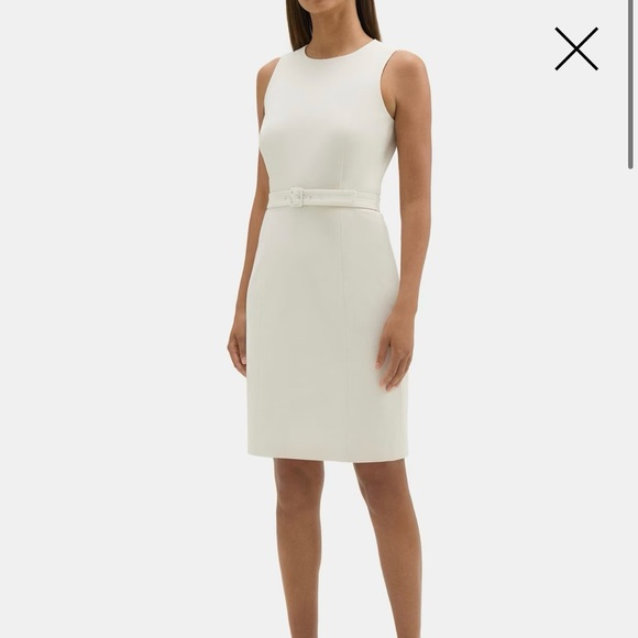 Theory Belted Sheath Dress in Cotton-Blend Twill - Picture 1 of 7